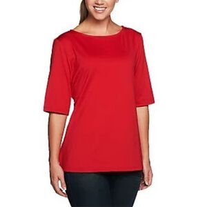 Susan Graver Essentials Butterknit Elbow Sleeve Bateau Neck Top